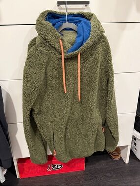 chubbies Olive Sherpa Hoodie with Blue Lining and Orange Accents